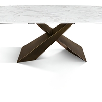 Table à manger rectangulaire extensible moderne en bois avec plateau en marbre et pieds en métal, mobilier de luxe pour la maison et l'hôtel