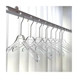 New Design Custom Service Clothing Store Transparent Clear Rack Clothes Dress Pants Acrylic Hanger With Gold Hook