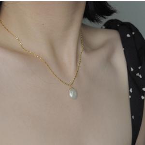 Collar con Colgante de Perla Keshi de Agua Dulce con Forma de Pétalo Barroco Natural, Cadena Simple para Clavícula para Mujer - Product Image 5