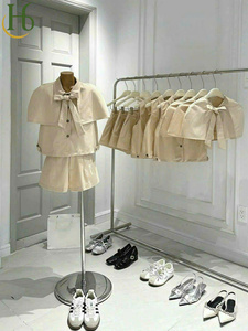 Conjunto de 3 piezas de camisa, capa y pantalones cortos con lazo, mezcla de lino de Vietnam, cuello con lazo, top de manga corta, algodón tejido transpirable, cómodo para mujer - Product Image 6