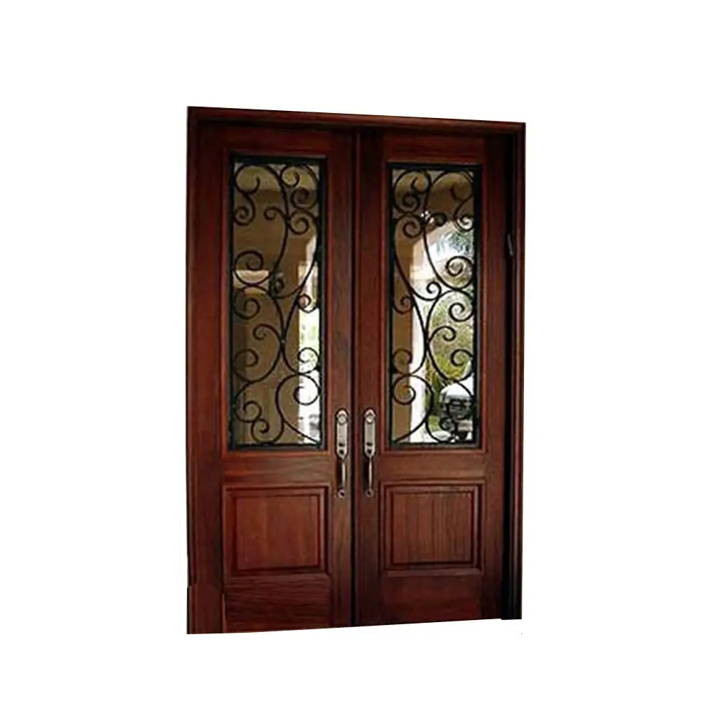 Железная деревянная дверь, двойная ширина двери с прямым верхом и перекладиной