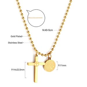 Collier en acier inoxydable plaqué or 18 carats avec croix religieuse de Jésus, double chaîne, pour la prière et la bénédiction à l'église - Product Image 2