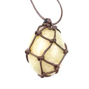 Venta al por mayor de cristal hermoso Jade amarillo forma irregular Árbol de la vida colgante collar para boda colgantes de cristal