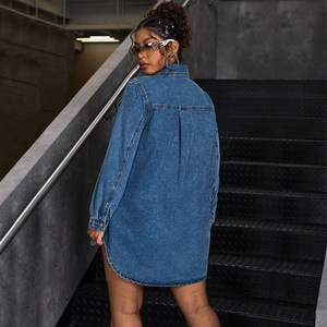 218810 Nuovo Abito in Denim <span class=keywords><strong>Taglie</strong></span> Forti per Donne, Casual, Manica Lunga, Colletto Rovesciato, Vestito in Jeans Stile Camicia per Signore - Product Image 3