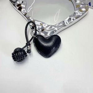 Wholesale Creative Leather Heart Cotton Filled Phone Lanyard Keychain Woven Ball Keychains Bag Pendant Charm <b>Backpack</b> Decoration - Product Image 5