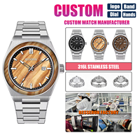 Montre à quartz pour homme avec cadran en bois tendance OEM, acier inoxydable 316L, plusieurs couleurs disponibles, livraison rapide, logo personnalisé, usine