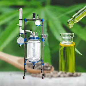 Customized Double Layer Lined Glass Reactor 10L-50L Multifunctional Reaction <b>Kettle</b> with Stainless Steel Chassis - Product Image 1