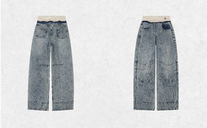 Jean ample streetwear pour <span class=keywords><strong>femme</strong></span>, coupe large, patchwork, taille plissée, délavage clair, coupe décontractée, en denim, idéal pour le <span class=keywords><strong>skate</strong></span> et le quotidien - Product Image 6