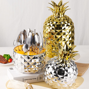 Juego de Cubiertos de <span class=keywords><strong>24</strong></span> <span class=keywords><strong>Piezas</strong></span> con Forma de Piña, Juego de Cubiertos de Acero Inoxidable Dorado y Plateado de Lujo - Product Image 3