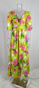 S-3XL Châu Âu và Mỹ đi lại của phụ nữ tính khí in v-cổ thời trang chia dài ăn mặc ditsy hoa - Product Image 5