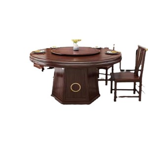 Mesa de comedor redonda de madera maciza de estilo chino nuevo con plato giratorio, diseño moderno minimalista para comedor - Product Image 3