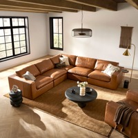 Ensemble de canapés modulaires sectionnels en forme de L, mousse haute densité, dossier sans accoudoirs, mobilier de salon, cuir véritable