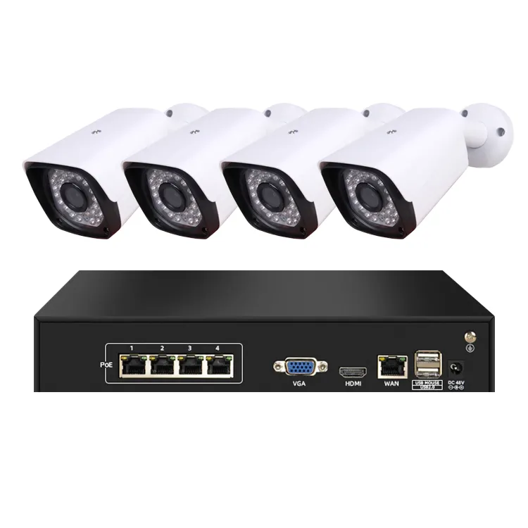 Kit de cámara de vigilancia CCTV impermeable para exteriores, sistema de seguridad IP 66, IR-CUT automático, Ce,rohs, H.265, 4 canales, 5MP, NVR