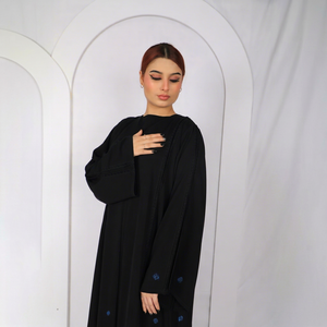 Womens Black Lace Trim Abaya Long Sleeve Floor Length Round Neck Modest Prayer <b>Dress</b> Muslim Fashion Middle East Elegant Wear for - Product Image 1