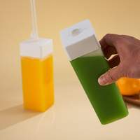 Bouteille carrée en PET de 400 ml et 500 ml avec couvercle blanc et paille réutilisable pour impression sérigraphique – Contenant en plastique pour smoothies, café, sodas