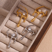Boucles d'oreilles clous géométriques en forme de liquide fondant en zircon AAA pour femme, en acier inoxydable étanche plaqué or 18 carats, style rétro