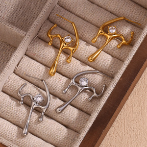 Pendientes de Zirconia <span class=keywords><strong>AAA</strong></span> para Mujer, Diseño Geométrico con Forma de Líquido Fundido, Acero Inoxidable Resistente al Agua, Chapado en Oro de 18K, Estilo Retro - Product Image 1