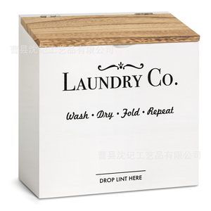 Laundry Co. <b>Magnetic</b> Storage Box Wall Mounted Rectangular Off White With Wooden Lid For Laundry Pods And Dryer <b>Sheets</b> - Product Image 5