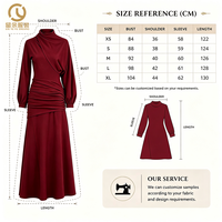 Robe longue de soirée formelle drapée bordeaux pour femme, col montant, manches froncées à la taille, disponible en grandes tailles, personnalisable, OEM