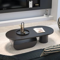 Table basse ovale en métal avec plateau en pierre, style mi-siècle, pour salons, petites maisons, moderne, minimaliste, luxe léger, haut de gamme