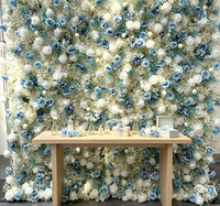 Mur de fleurs en tissu 5D avec étoiles bleues et blanches pour arrangement de mariage