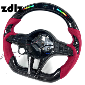 Volante Deportivo Personalizado de Fibra de Carbono con LED y Cuero Perforado Rojo para <span class=keywords><strong>Alfa</strong></span> <span class=keywords><strong>Romeo</strong></span> Giulia Stelvio 2018 2019 2020 2021 <span class=keywords><strong>2022</strong></span> 2023 - Product Image 3