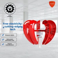 Petite éolienne à axe vertical en forme de cœur rouge 100W-600W 12V/24V, démarrage par vents légers pour système hybride éolien-solaire intégré au paysage