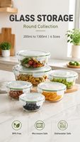 Ensemble de boîtes à lunch en verre borosilicate de haute qualité avec couvercles anti-fuite, empilables, pour la préparation des repas en cuisine, commande en gros