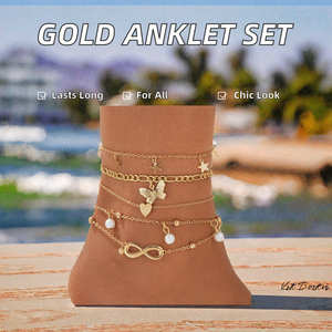 Bohemia Gold Plated Zinc Alloy Chain Ankle <b>Bracelet</b> Leg Foot Jewelry Beads Key Charm <b>Anklet</b> Set Women Accessories Gift - Product Image 2