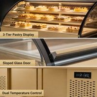 Vitrine de pâtisserie inclinée en verre à 3 niveaux avec deux compresseurs Dongbei, finition champagne premium, sur mesure pour pâtisserie et confiserie