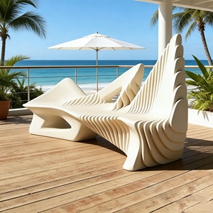 Y520 Sculptural Wooden Sliced Bench Durable Eco Friendly Restaurant Seating Modern Leisure Furniture Custom Wave Shape Chair - Product Image 2