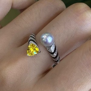 Antique 6mm Pure Silver Linen <b>Ring</b> with Gemstone Strong Light & Modern Art Texture Genuine <b>Pearl</b> <b>Rings</b> with Slight Flaw - Product Image 1