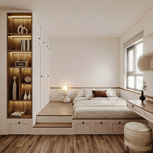 Armoire en bois massif personnalisée BALOM avec étagère ouverte, meubles de chambre à coucher, grand espace de rangement, design minimaliste moderne - Product Image 5