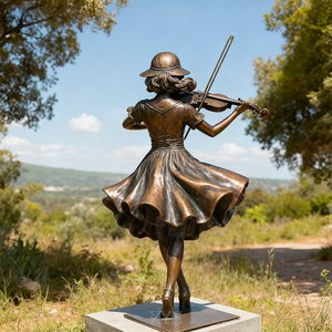 Statue de violoniste en bronze antique grandeur nature, sculpture moderne et traditionnelle en métal plaqué peint, représentant une fille jouant du <span class=keywords><strong>violon</strong></span> - Product Image 5