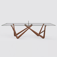 Table de tennis de table multifonctionnelle de luxe moderne pour l'intérieur, en verre trempé ultra-clair de 15 mm, prête pour les tournois, avec plateau en bois massif de frêne