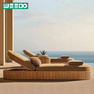 Tumbona moderna contemporánea de madera de teca, juego de cama de día, duradero, respetuoso con el medio ambiente, resistente a los rayos UV, Patio al aire libre, Patio, Hotel - Product Image 1