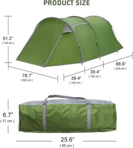 Tente de camping familiale OEM 3-4 personnes, imperméable avec grand porche, abri extérieur pour <span class=keywords><strong>la</strong></span> randonnée, les voyages, <span class=keywords><strong>la</strong></span> plage, installation facile, poteaux inclus - Product Image 4