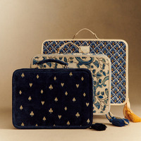Ensemble de valises de voyage personnalisées avec logo, grand sac de voyage, boîte cadeau pour vêtements de bébé et maman, imprimé bleu, en coton, avec fermeture éclair, trousse de toilette
