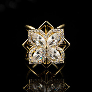 Muyu Floral Silk Scarf Buckle Gold Crystal Flower Design Women's Accessory - Product Image 2