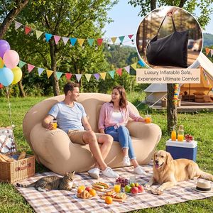 Inflatable Couch Flocked Surface Blow up Chair Folding Portable Flocking Inflatable <b>Air</b> <b>Sofa</b> Lazy <b>Sofa</b> for Living Room - Product Image 5