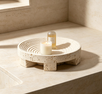 Plateau de vanité rond en travertin personnalisé, pierre naturelle faite à la main pour la maison, l'hôtel, le comptoir de salle de bain, plateau de rangement pour bijoux