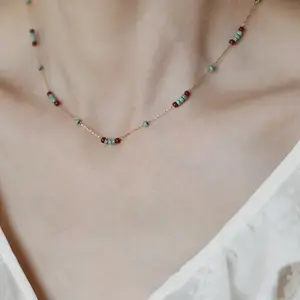 Boho style handmade multi color beaded chain necklace in stock