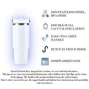 Bouteille isotherme sous vide en acier inoxydable de 30 oz, gobelet à sublimation avec paille et couvercle rabattable anti-fuite – Entrepôt américain - Product Image 3