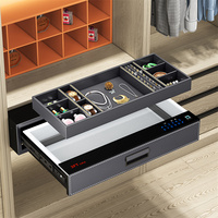 HNOSS Tiroir coulissant intelligent avec serrure Armoire à bijoux en cuir Rangement d'empreintes digitales Tiroir de coffres-forts