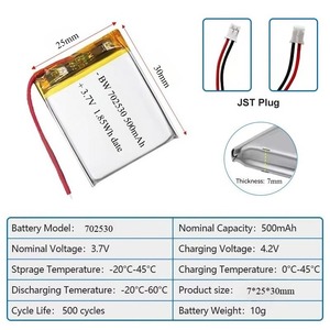 Có thể sạc lại Polymer Li-ion pin 702530 3.7V 500mAh 1.85wh LiPo pin với PCM - Product Image 4