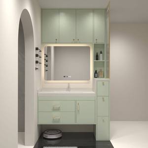 Customized minimalist style rock slab seamless integrated basin intelligent defogging <b>lighting</b> <b>mirror</b> bathroom cabinet - Product Image 1