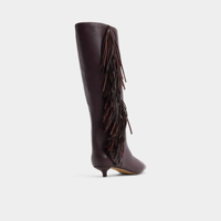 Bottines en cuir bordeaux pour femmes, à hauteur du genou, avec décorations en pompons, bout pointu, talon bas, chaussures habillées