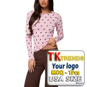T-shirt da donna in poliestere a maniche lunghe, girocollo, slim fit, a <span class=keywords><strong>pois</strong></span>, per il commercio estero transfrontaliero Europa-America - Product Image 1