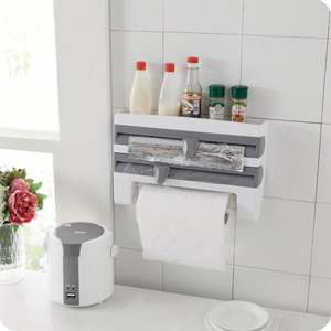 Multi-Functional Wall Mounted Foil and <b>Plastic</b> Wrap Dispenser with Paper Towel Holder and <b>Sliding</b> Cutter - Product Image 5