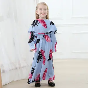 Drop Versand muslimische Kleidung Hijab Mädchen Party kleider für Eid Spot Print Langarm Kleidung islamisch arabisch Kinder Kinder Abaya